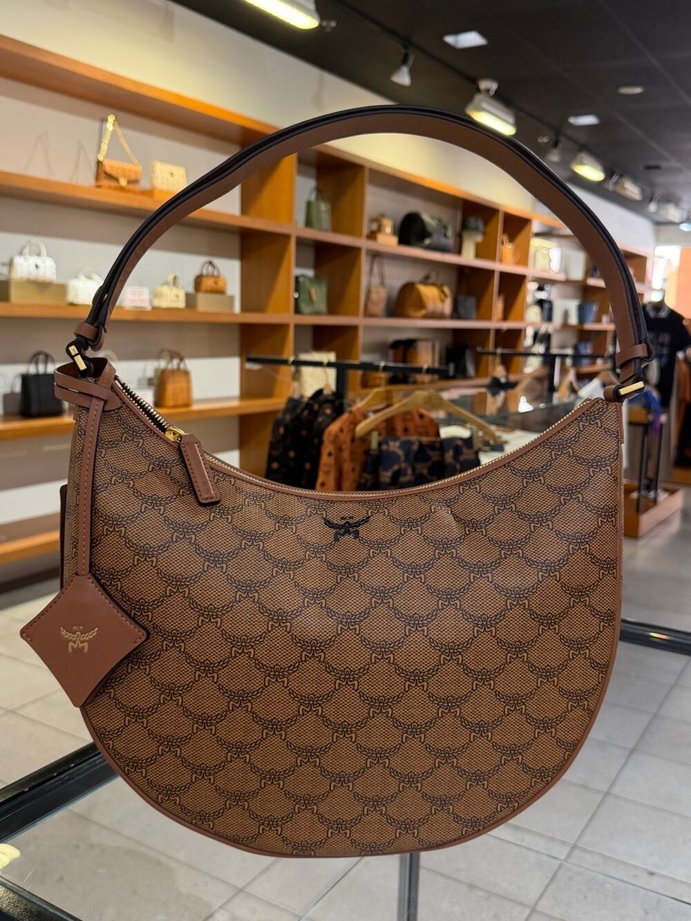 MCM Lauretos Monogram Shoulder hobo Bag